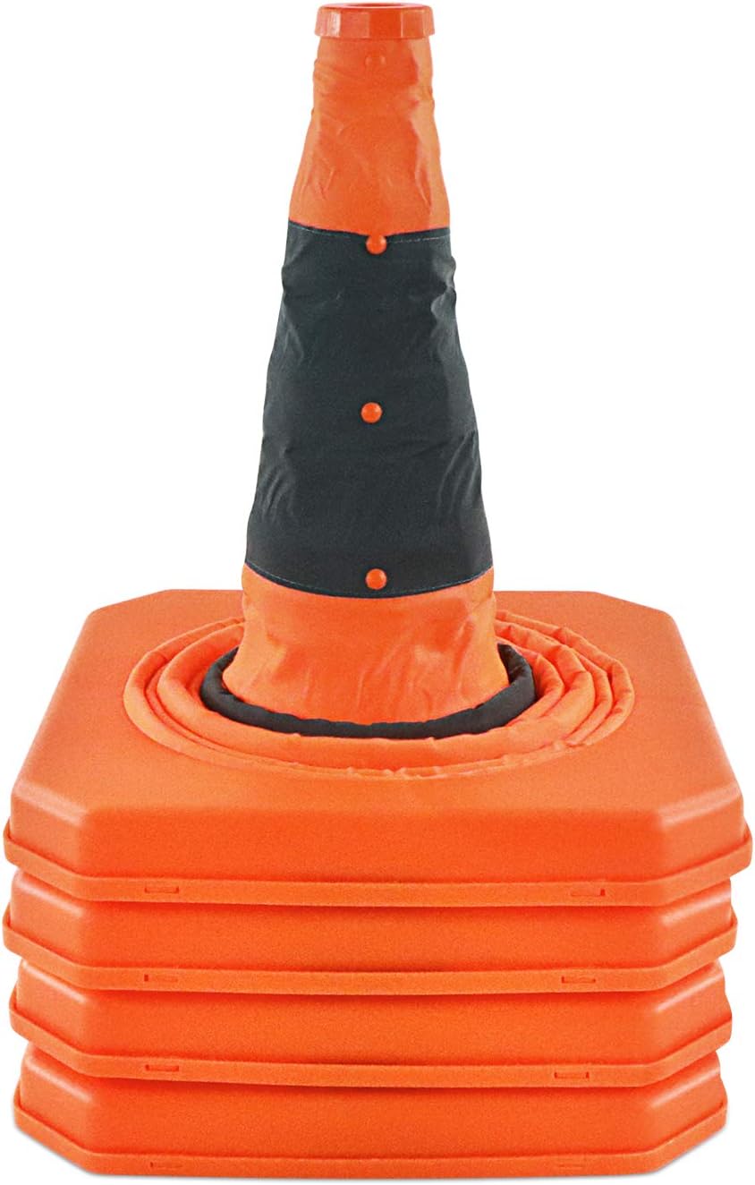 4 Pack Orange Collapsible Traffic Cones with LED Light H86917