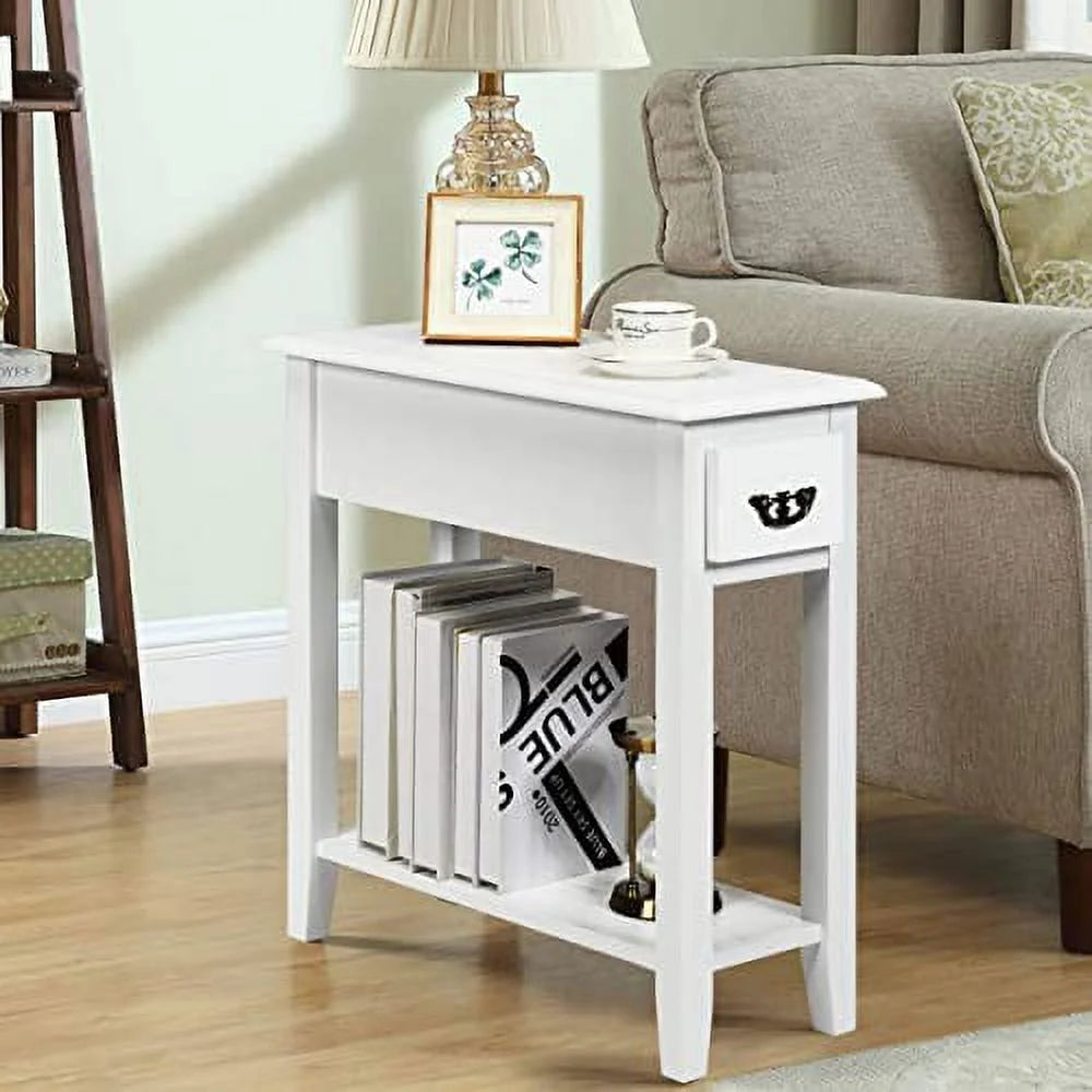 Narrow End Table with Drawer and Open Shelf, White B677317