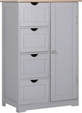 Grey Freestanding Wooden Bathroom Floor Cabinet with 4 Drawer and 1 Cupboard W672618