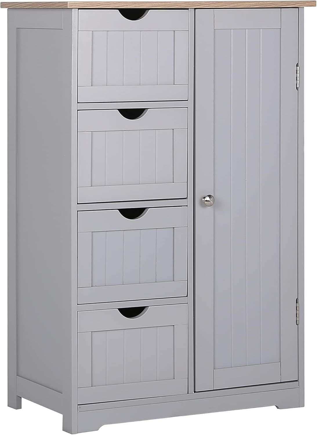 Grey Freestanding Wooden Bathroom Floor Cabinet with 4 Drawer and 1 Cupboard W672618