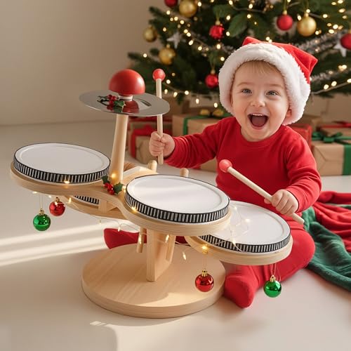 Wooden 8 in 1 Percussion Drum Kit with Xylophone Cymbal W32356