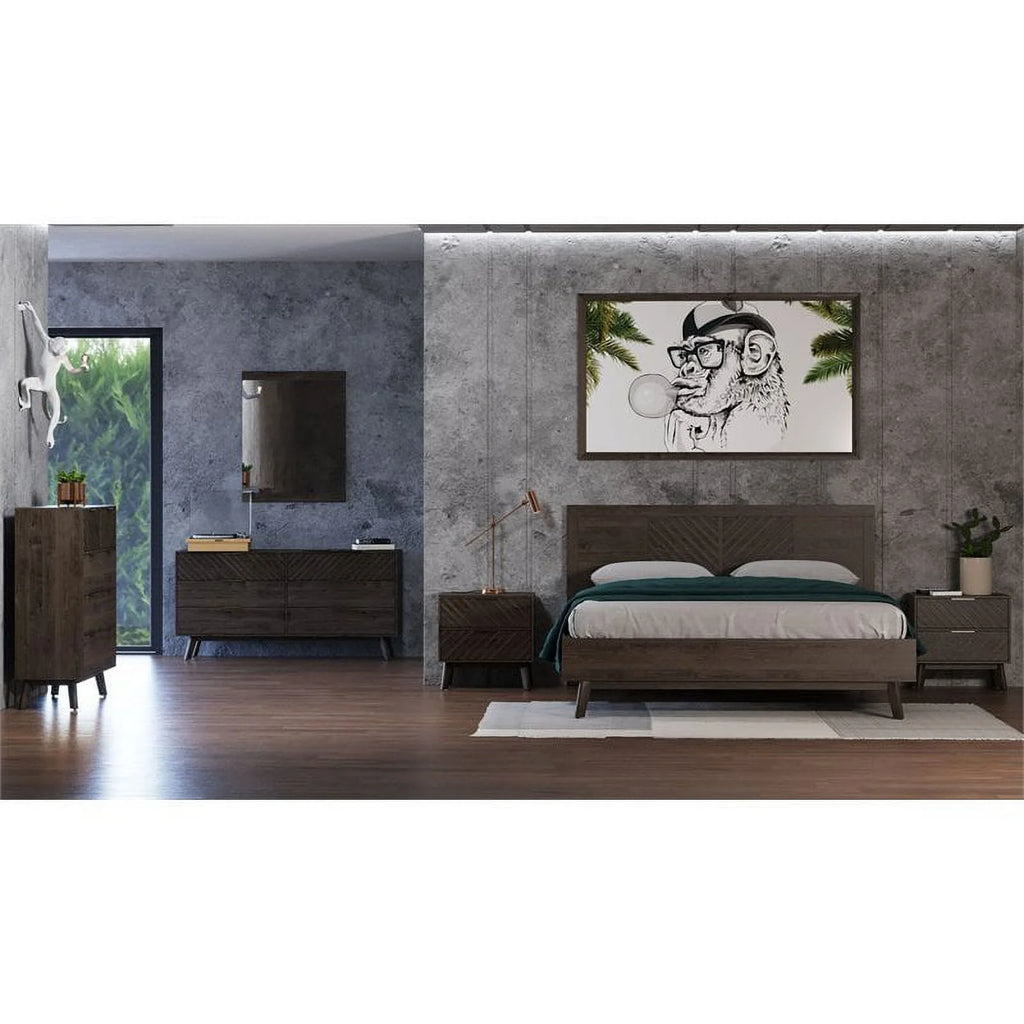 Brown Solid Wood Chevron Queen Bed Z316