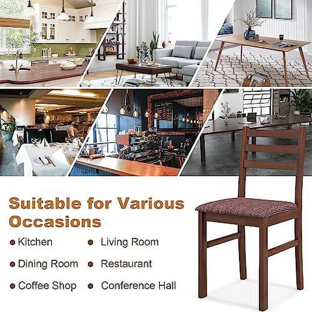 Walnut Set of 4 Wooden Dining Chairs with Padded Seat D342055