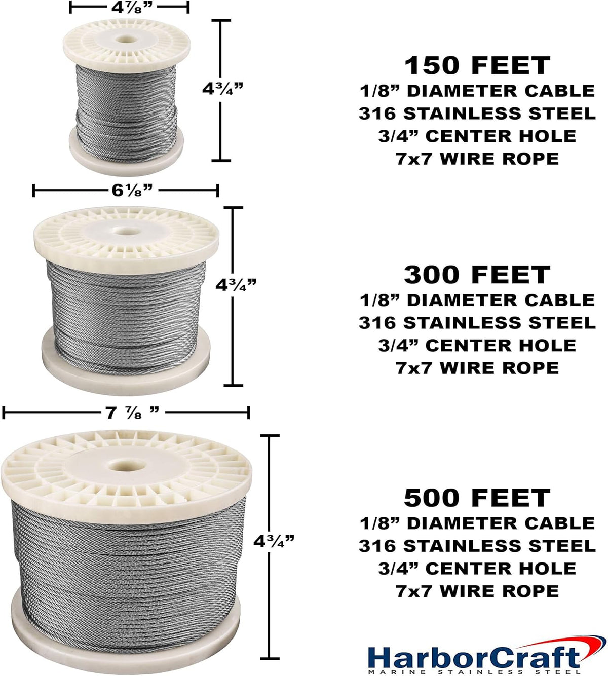 300 Feet 1/8 316 Stainless Steel Wire Rope Aircraft Cable 7x7 T40029