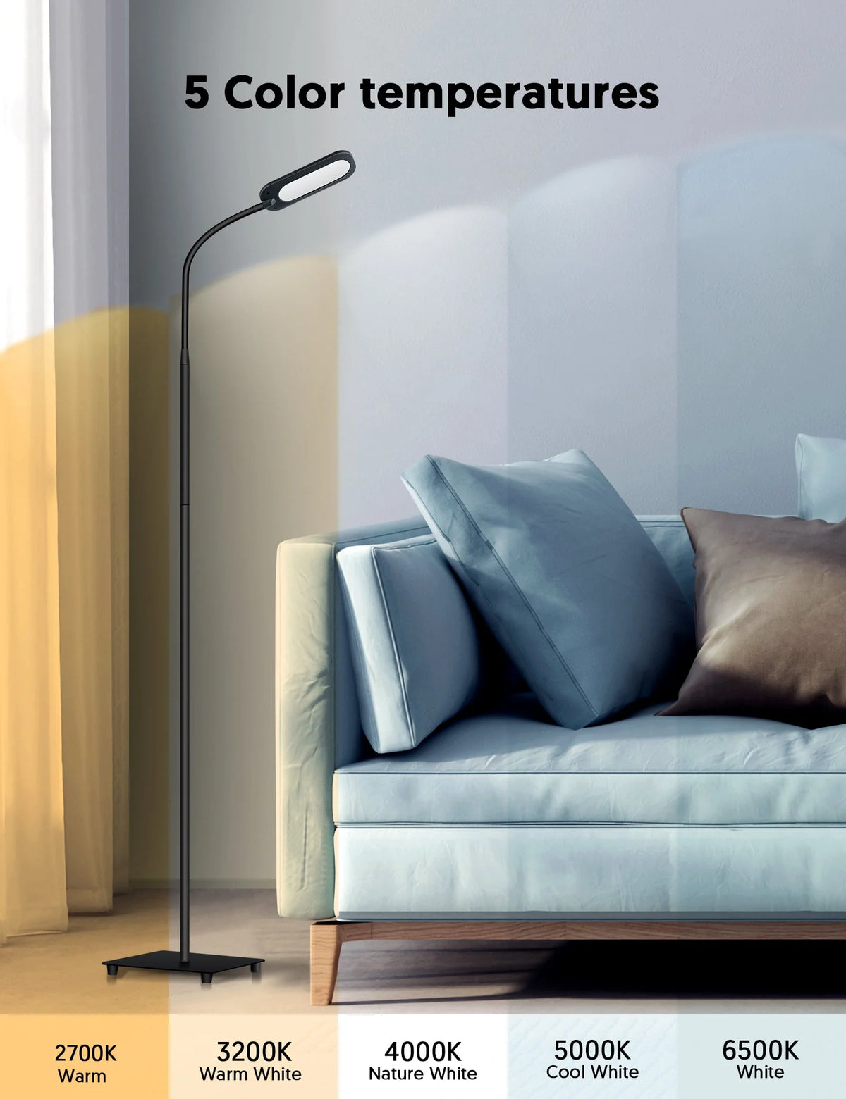 Dimmable Black Floor Lamp with Adjustable Gooseneck V766