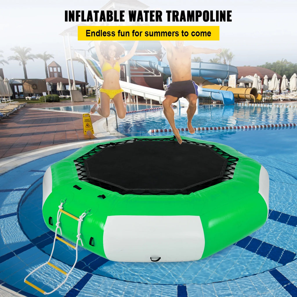 13ft Inflatable Water Bouncer, Green Water Trampoline Swim Platform Q720438