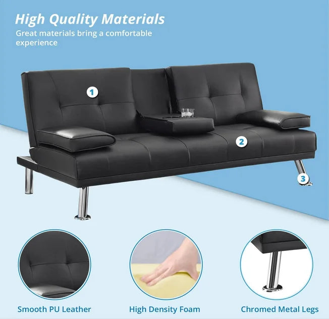 Black Faux Leather Futon Sofa Bed Z84763