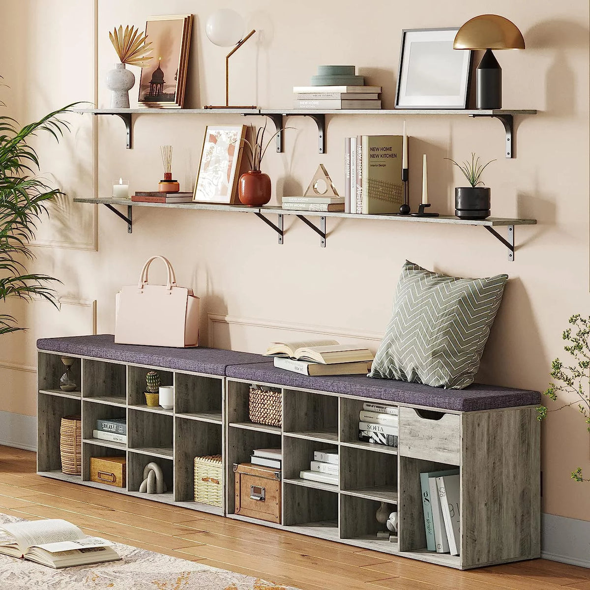12 Cubbies Shoe Bench with Cushion L36144
