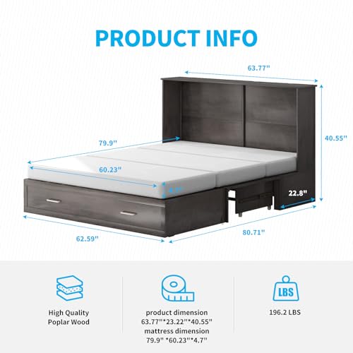 Queen Size Murphy Bed with Tri-Fold Mattress J2182