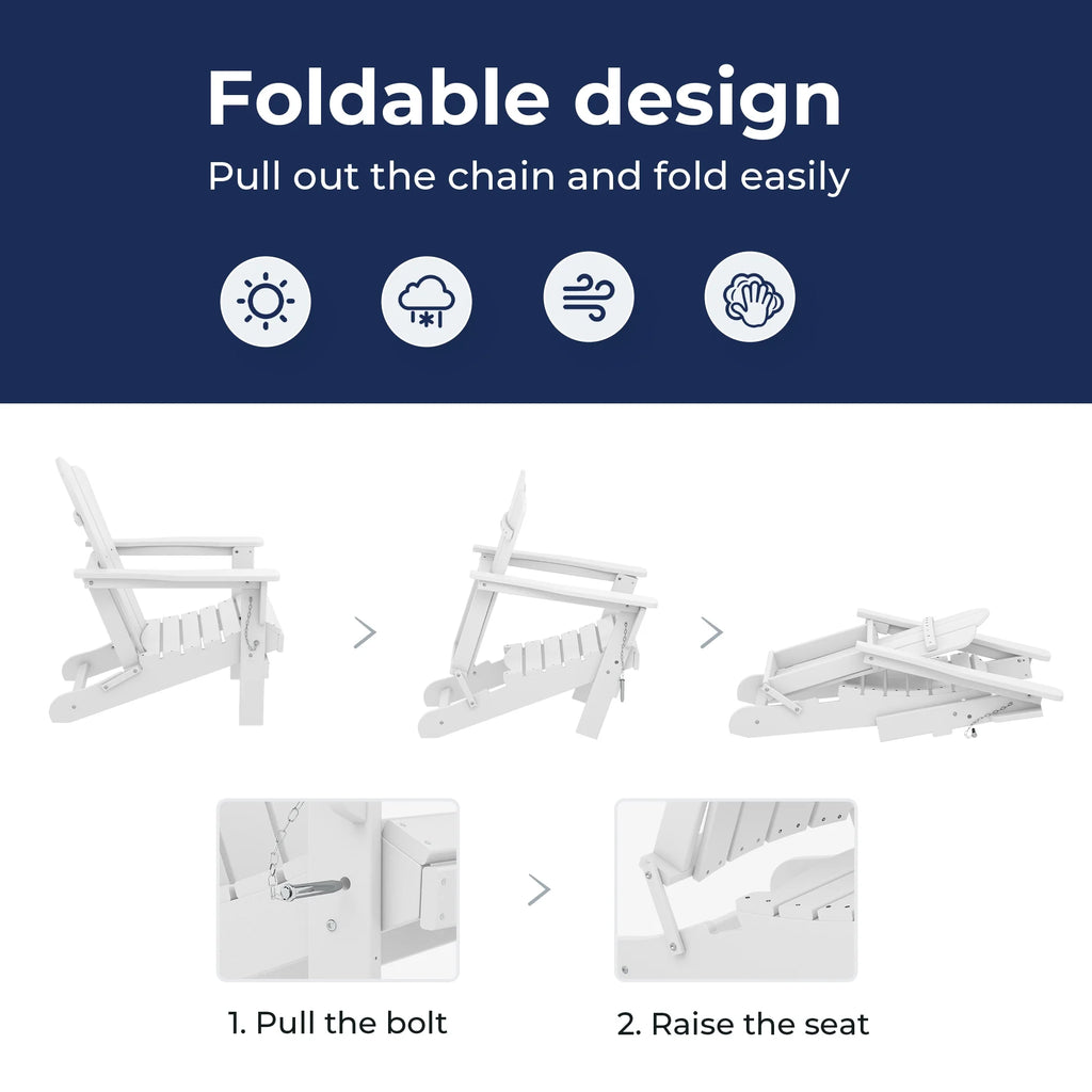 White HDPE Folding Adirondack Chair M720