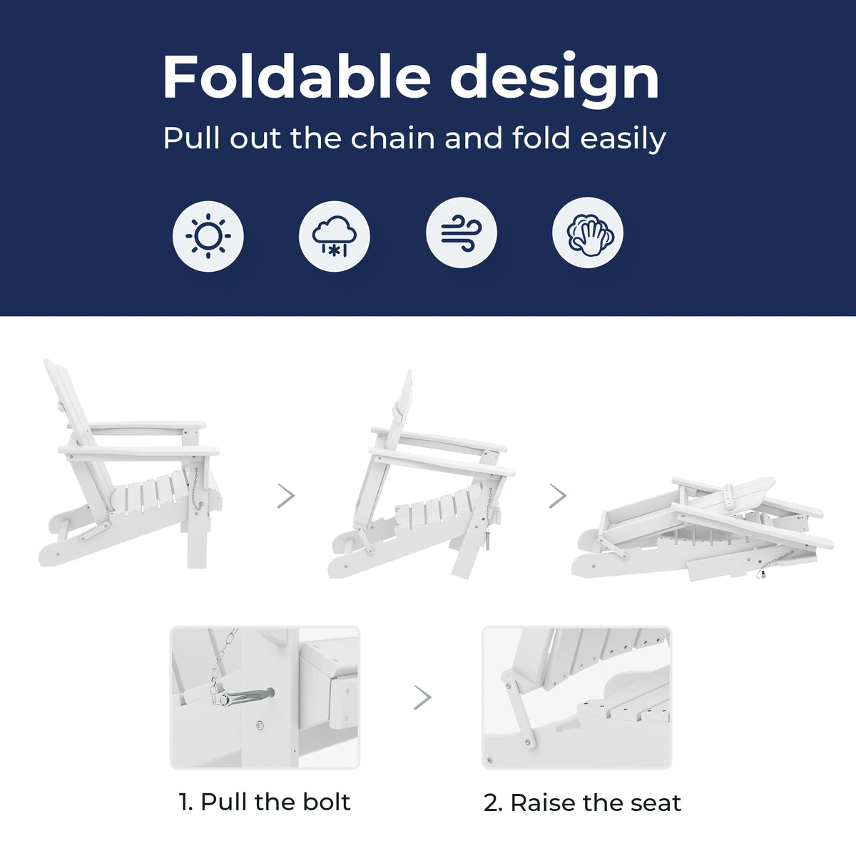 White HDPE Folding Adirondack Chair M720