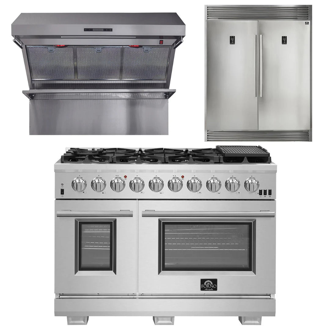 48 Inch Gas Range, Wall Mount Range Hood, Refrigerator B2275