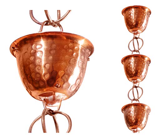 Pure Copper Hammered Cup Rain Chain, 8-1/2 Feet Length S2893
