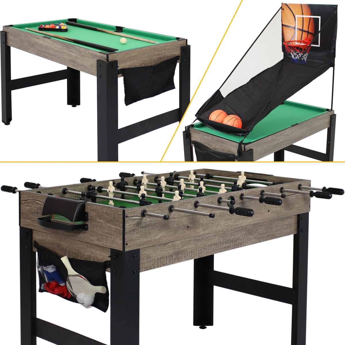 5-in-1 Multi-Game Table with Billiards, Push Hockey, Foosball, Ping Pong, and Basketball R931761