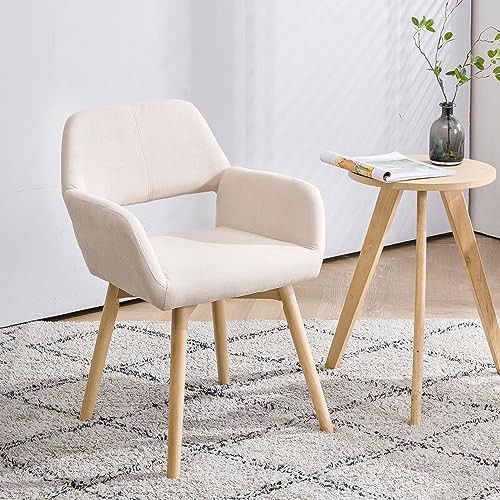 Wool White Upholstered Armchair with Wood Legs S5471