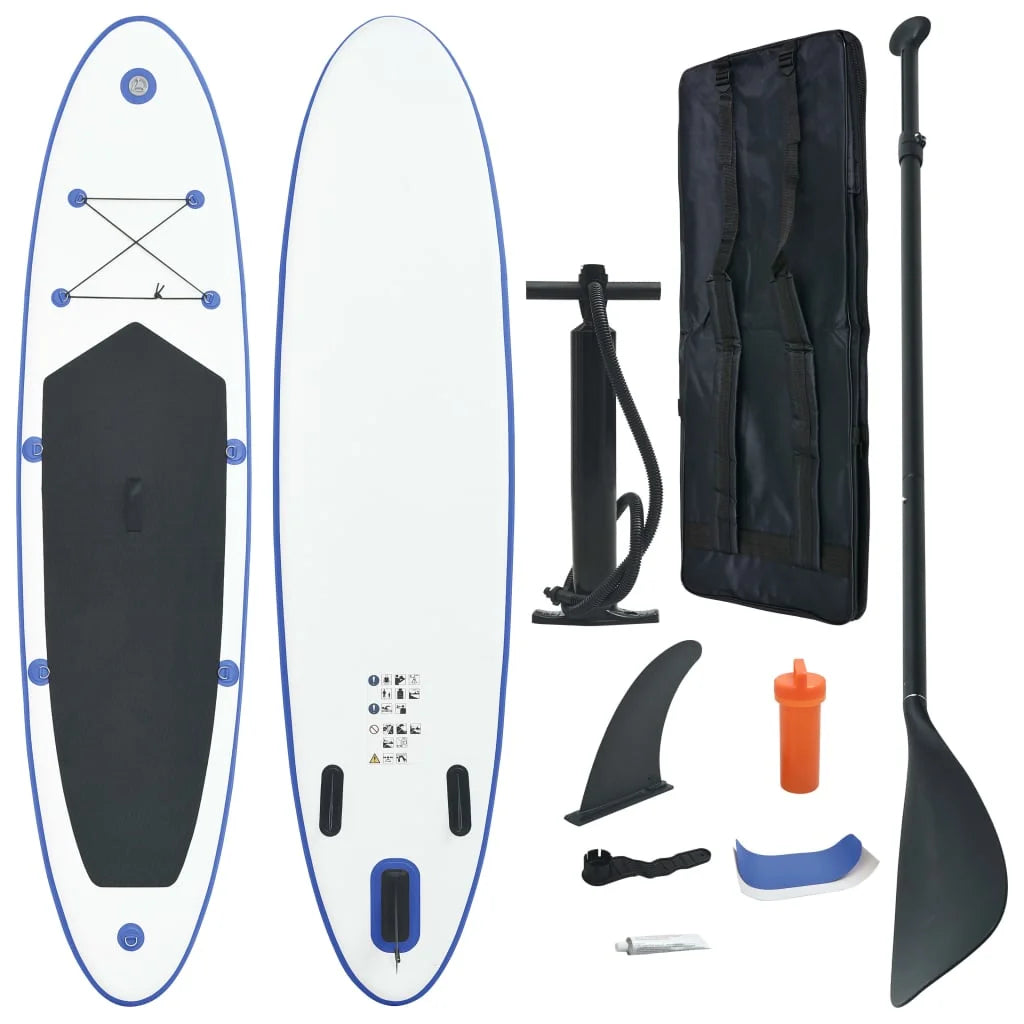 Blue and White Inflatable Paddleboard Set W221