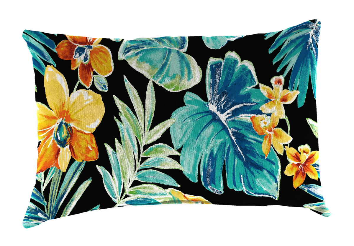 12" x 18" Black Floral Rectangular Outdoor Throw Pillow (2 Pack) N77380