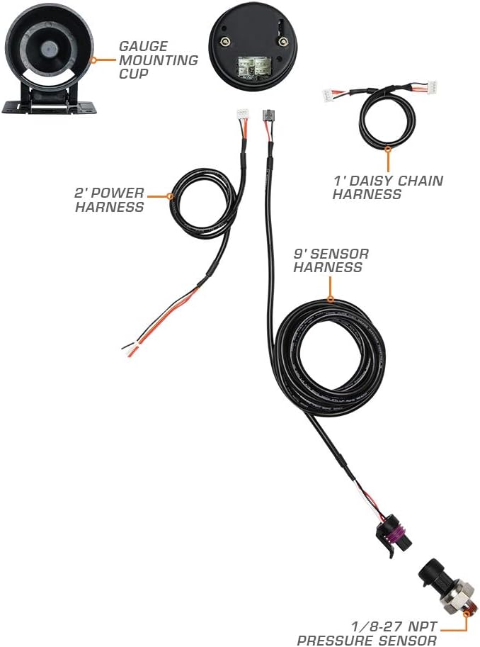 10 Color 10 BAR Oil Pressure Gauge Kit with Electronic Sensor, Black Dial, Tinted Lens, 52mm X131510