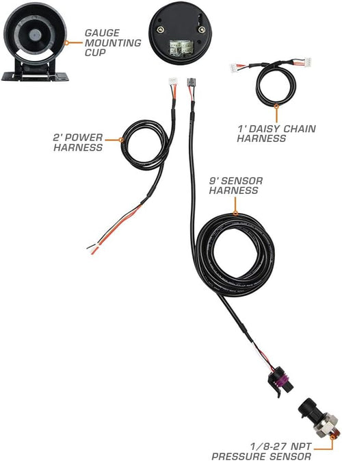 10 Color 10 BAR Oil Pressure Gauge Kit with Electronic Sensor, Black Dial, Tinted Lens, 52mm X131510