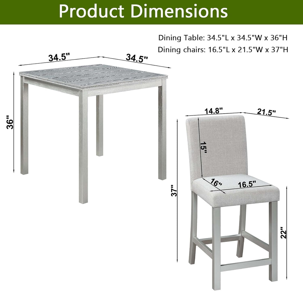 5-Piece Acacia Wood Counter Height Dining Table Set with 4 Upholstered-Seat Chairs L989130