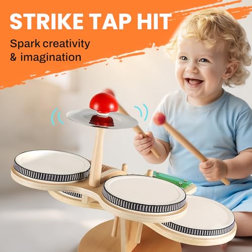 Wooden 8 in 1 Percussion Drum Kit with Xylophone Cymbal W32356