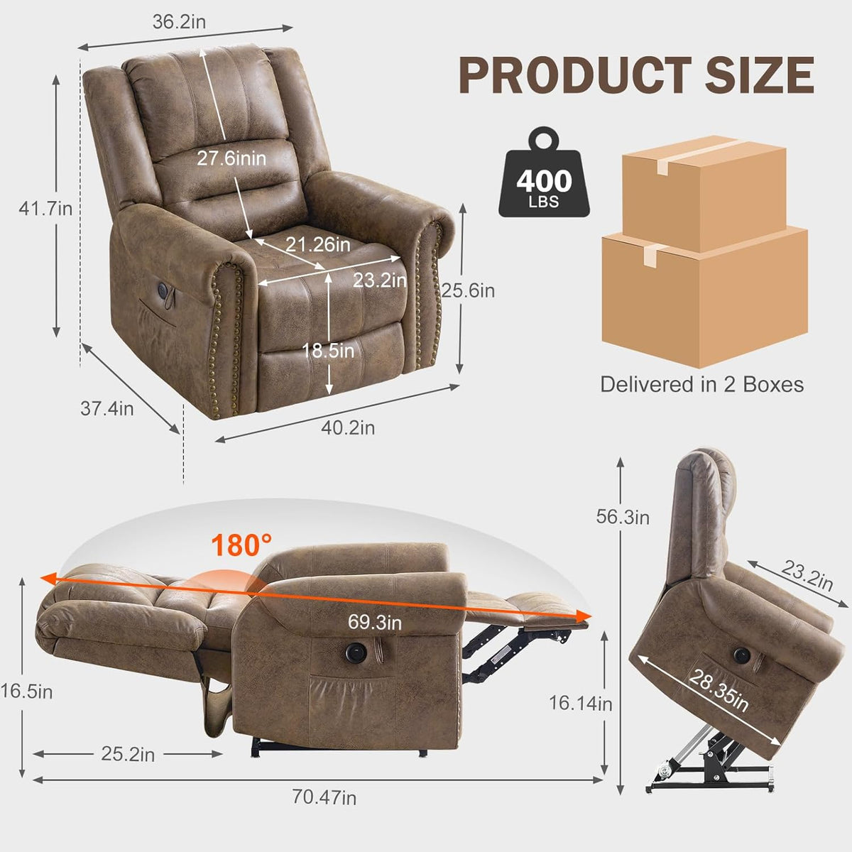 Light Brown Power Lift Recliner Chair with Massage and Heat X1251