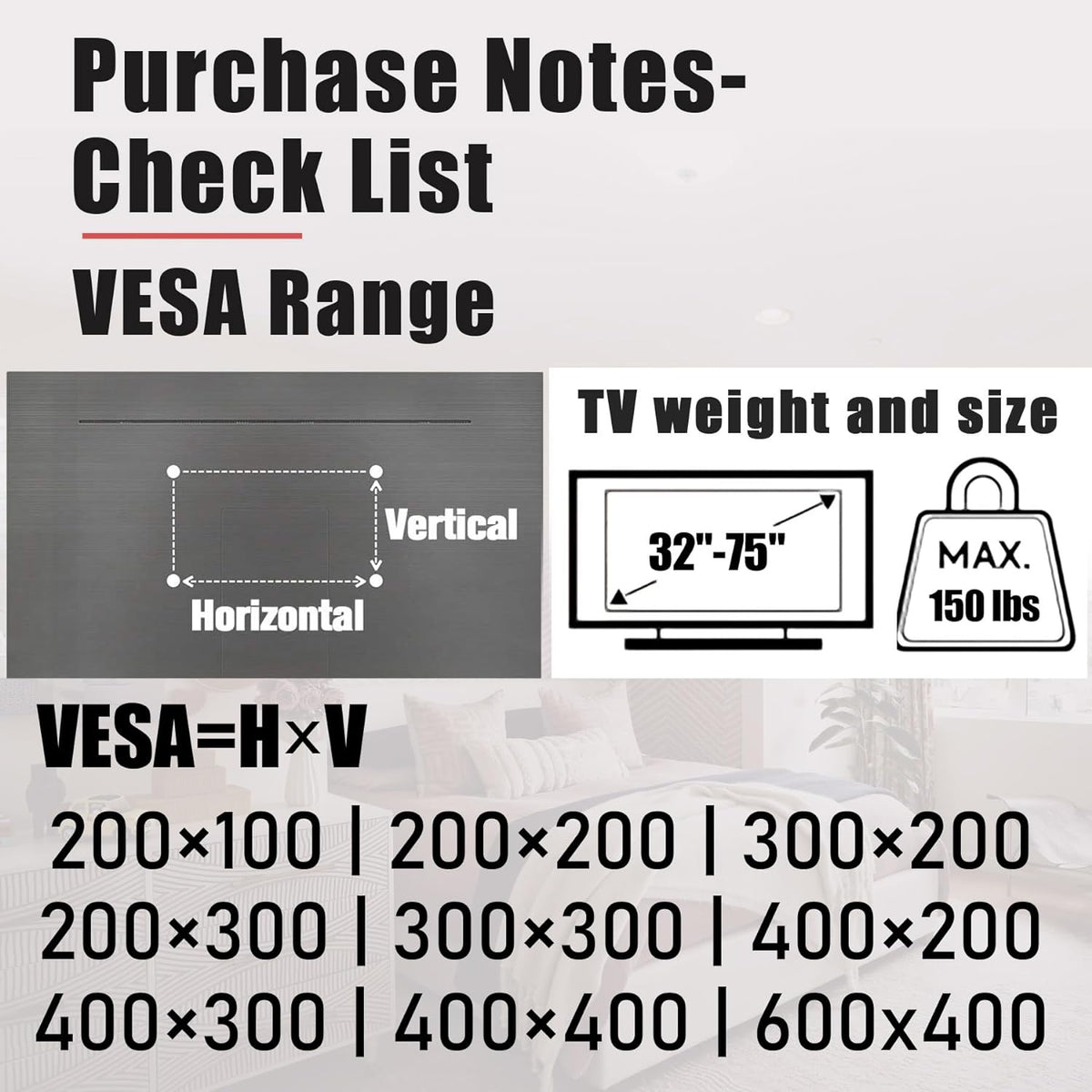 TV Wall Mount, 32-75 inch, VESA 100x100 to 600x400 N390167