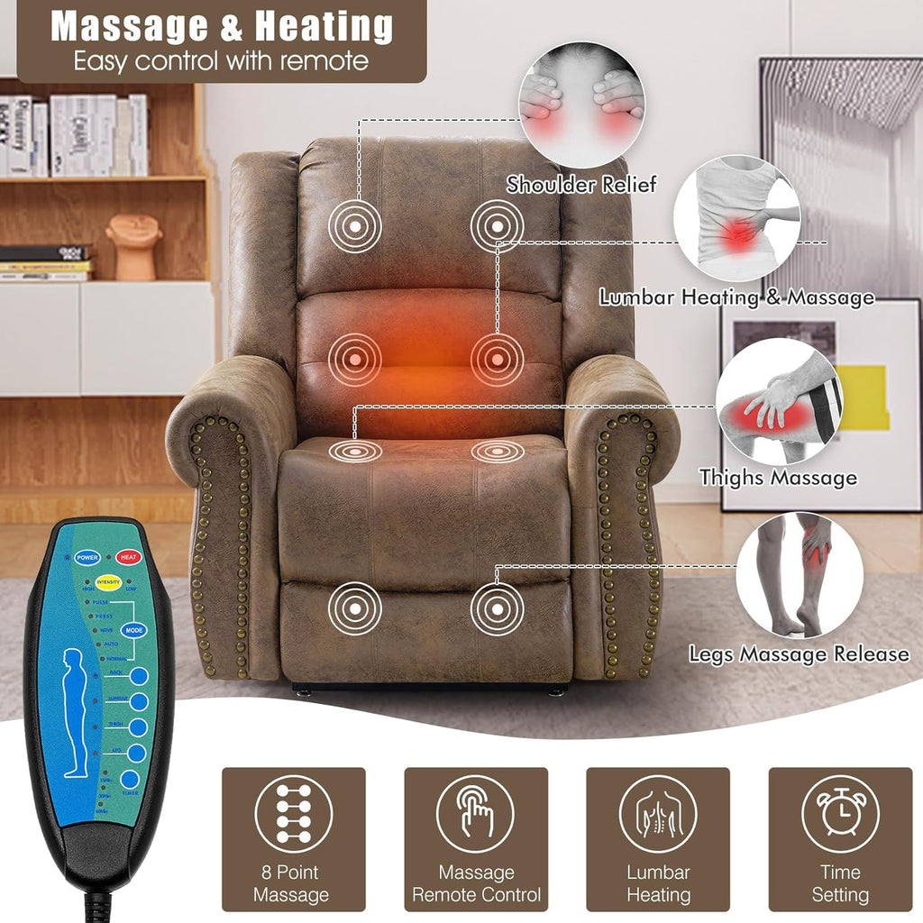 Light Brown Power Lift Recliner Chair with Massage and Heat X1251
