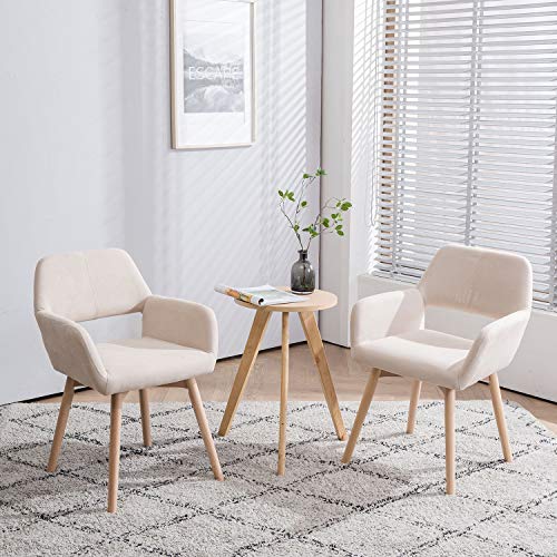 Wool White Upholstered Armchair with Wood Legs S5471