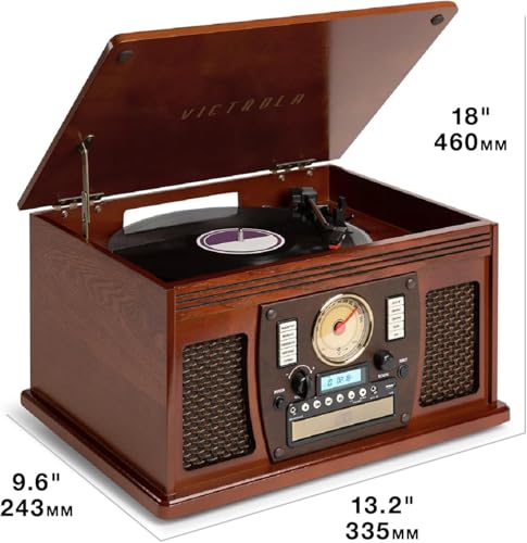 Mahogany 8-in-1 Bluetooth Record Player with Turntable R8015