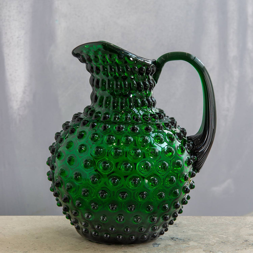 Dark Green Mouth-Blown Crystal Water Carafe J1446