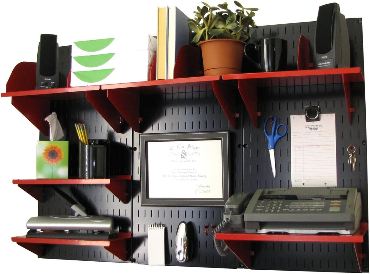 Black Wall Mounted Office Storage Organizer Kit with Metallic Wall Panels O535