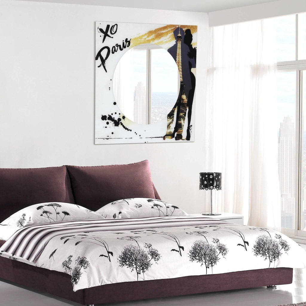 36 in. Square Reverse Printed Tempered Glass Art with 24 in. Round Beveled Mirror D880