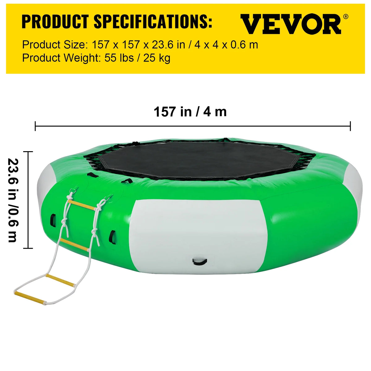 13ft Inflatable Water Bouncer, Green Water Trampoline Swim Platform Q720438