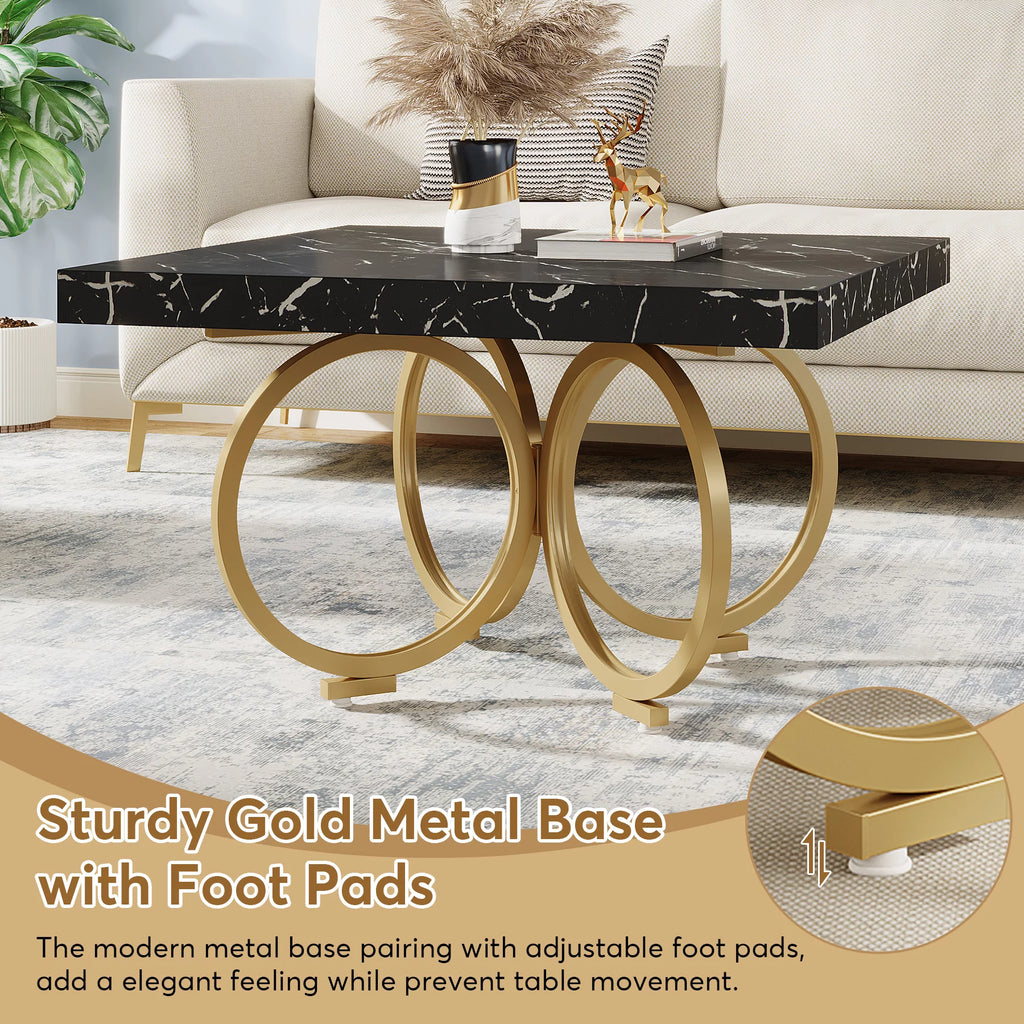 31.5 Inch Square Black Faux Marble Coffee Table S171135