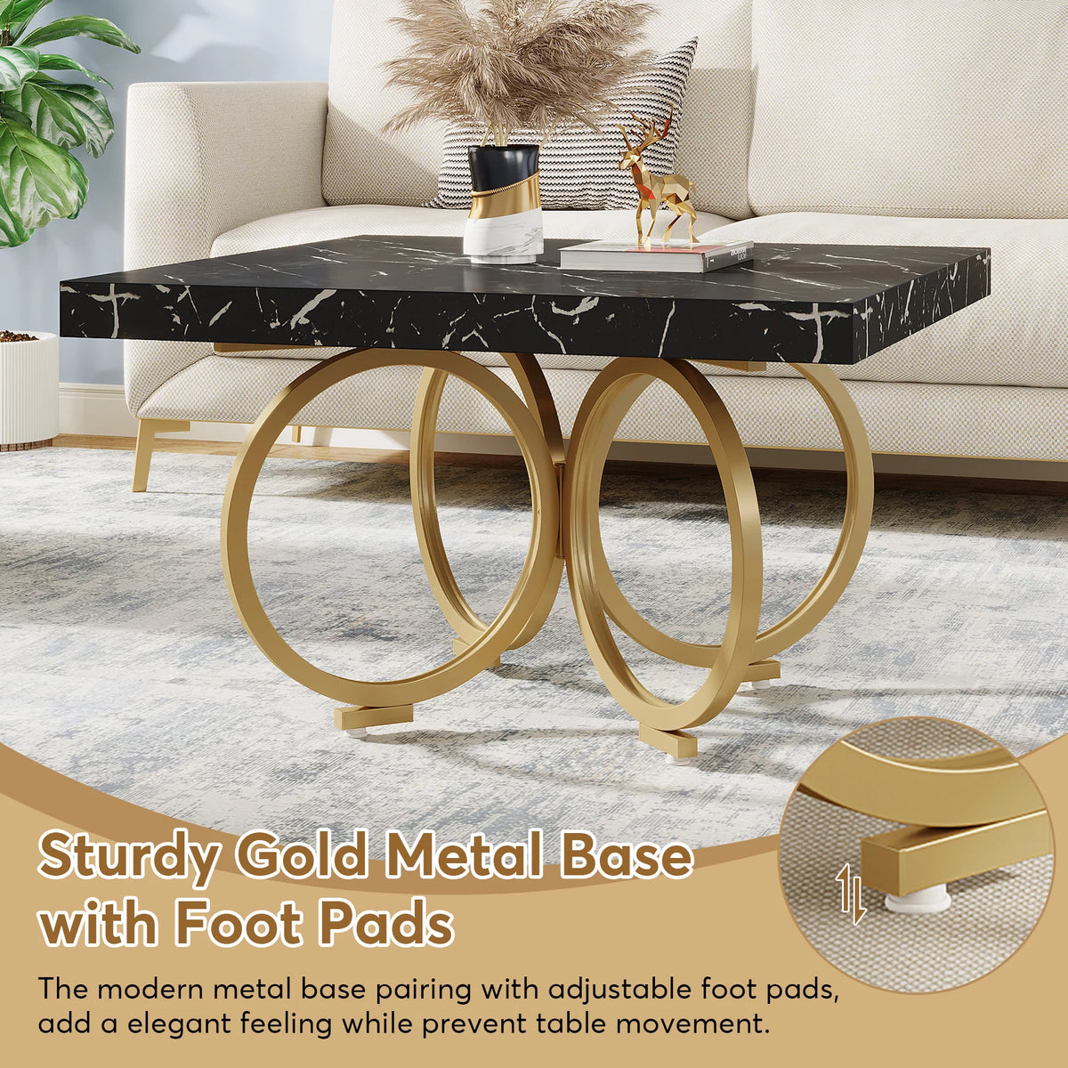 31.5 Inch Square Black Faux Marble Coffee Table S171135