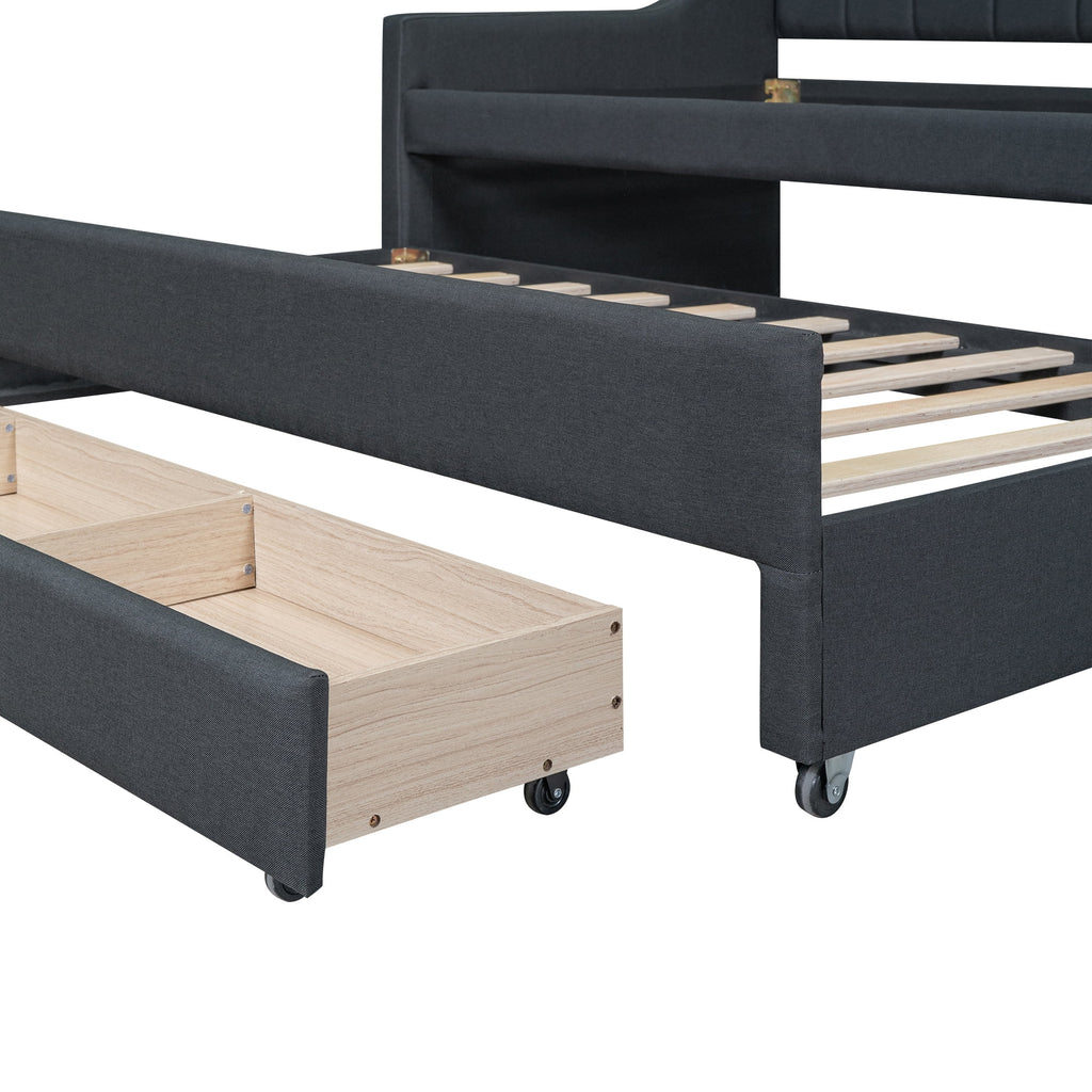 Twin Size Upholstered Daybed with Trundle and Drawers, Dark Gray U969530