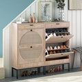 Shoe Cabinet with Flip Drawers and Woven Rattan Doors R6423