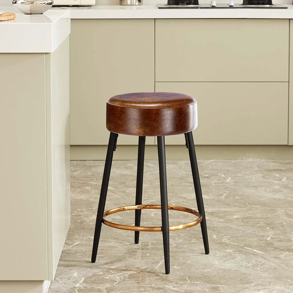 Brown Faux Leather Backless Counter Stools Set of 2 X531659