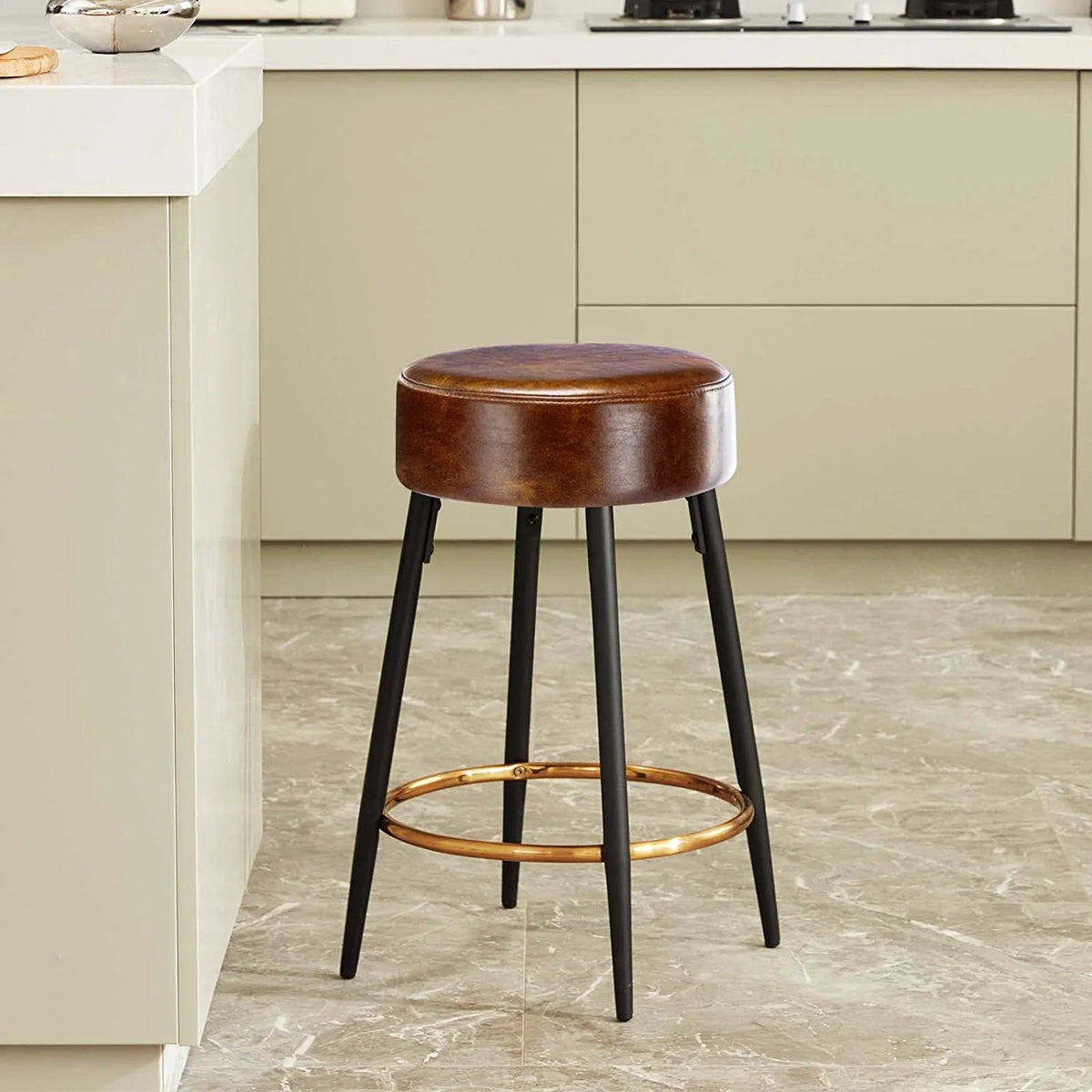 Brown Faux Leather Backless Counter Stools Set of 2 X531659