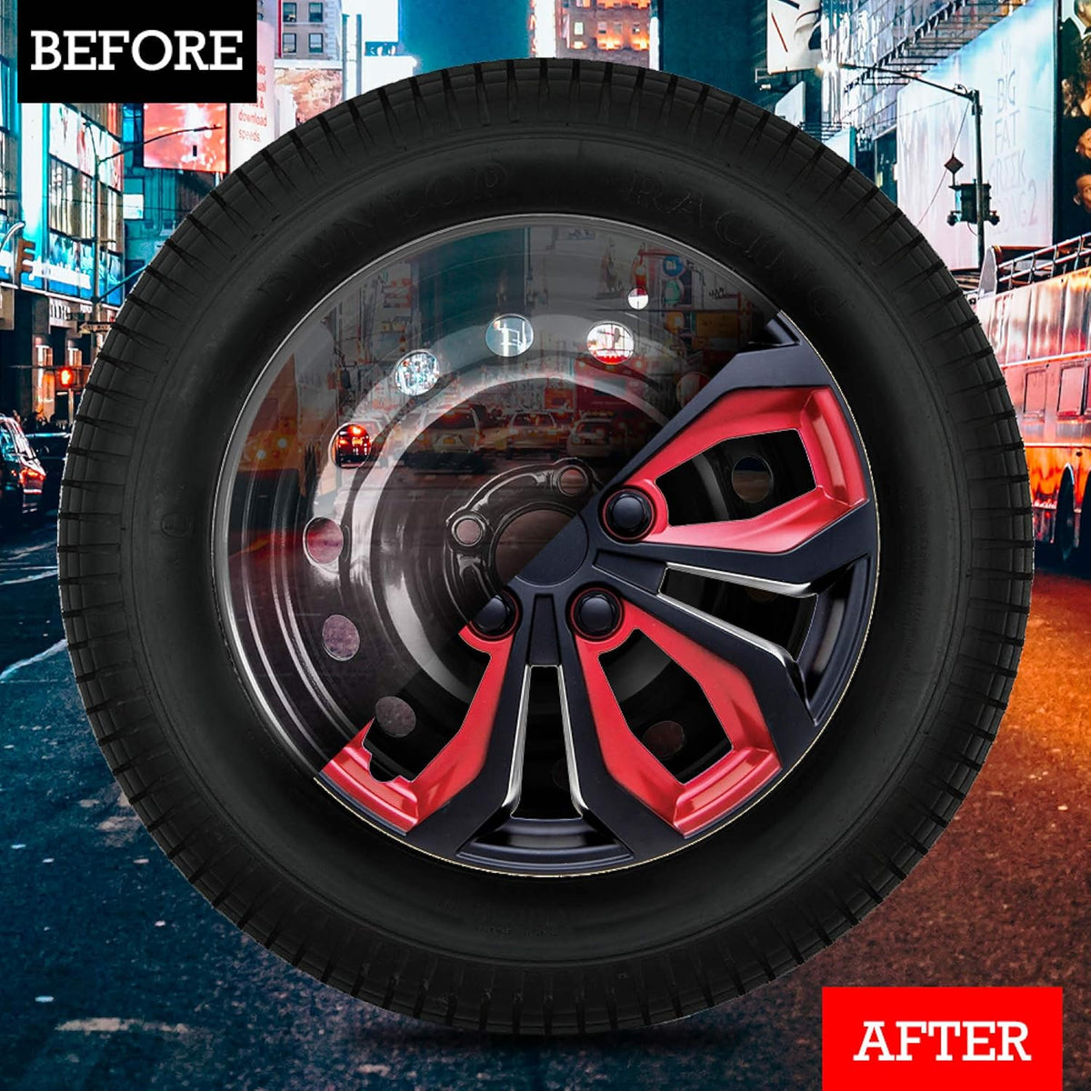 15-Inch Set of 4 Black Red Car Wheel Hubcaps P384894
