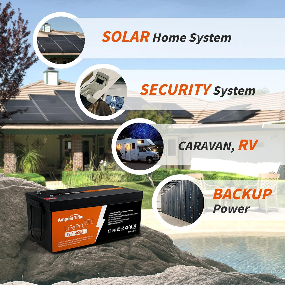 12V 400Ah Deep Cycle LiFePO4 Battery Pack with 250A BMS S8163