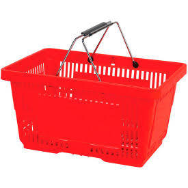 Red Plastic Shopping Basket 28 LITER with Black Plastic Grips Wire Handle D51960