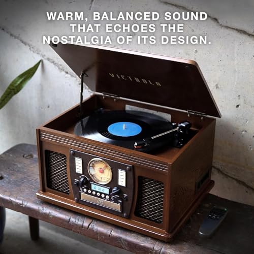 Mahogany 8-in-1 Bluetooth Record Player with Turntable R8015