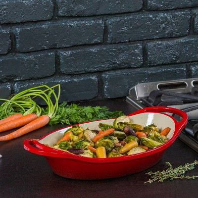 Red Enameled Cast Iron 2 Quart Oval Casserole U46304