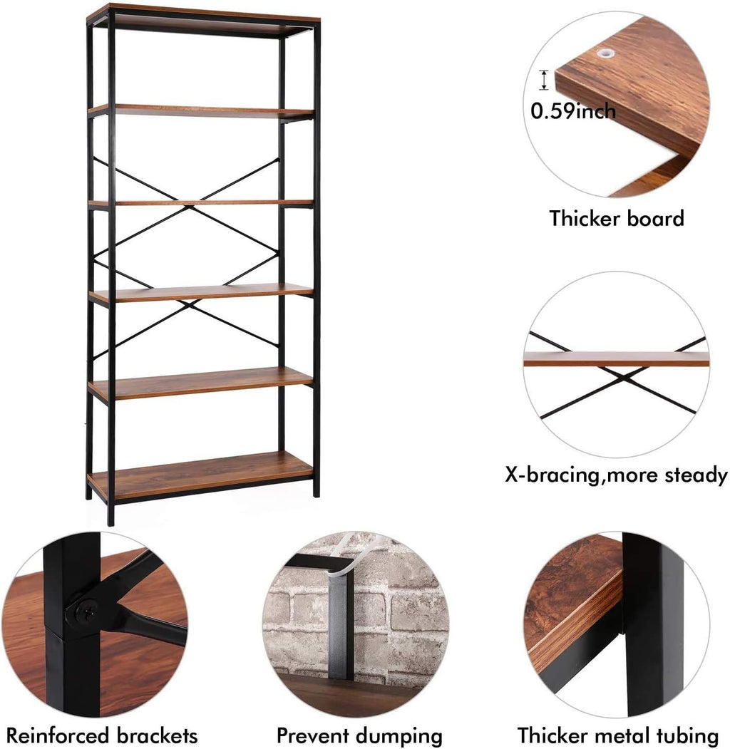 Industrial 5 Shelf Metal and Wooden Bookcase P778
