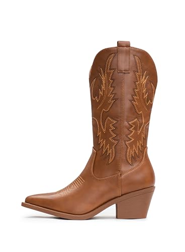 Cowboy Boots Pull On Pointy Toe Mid Calf Boots V407