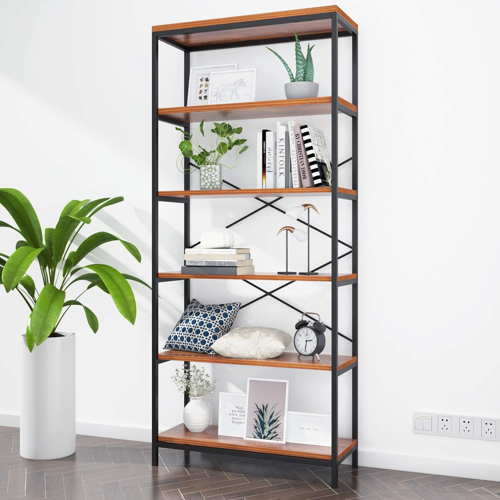 Industrial 5 Shelf Metal and Wooden Bookcase P778