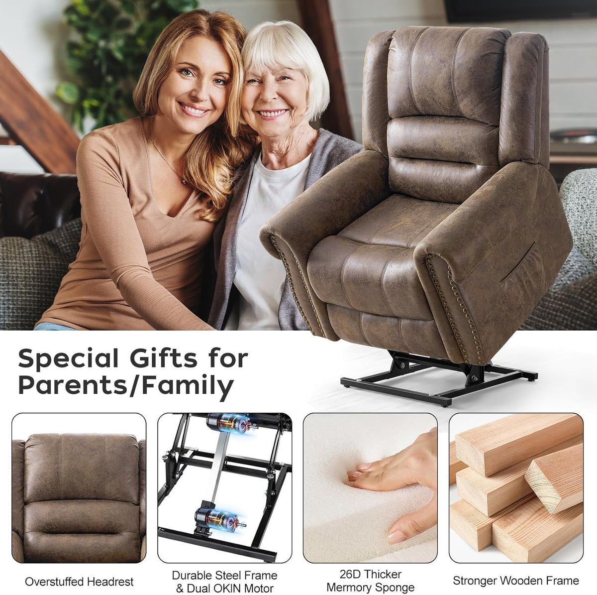 Light Brown Power Lift Recliner Chair with Massage and Heat X1251