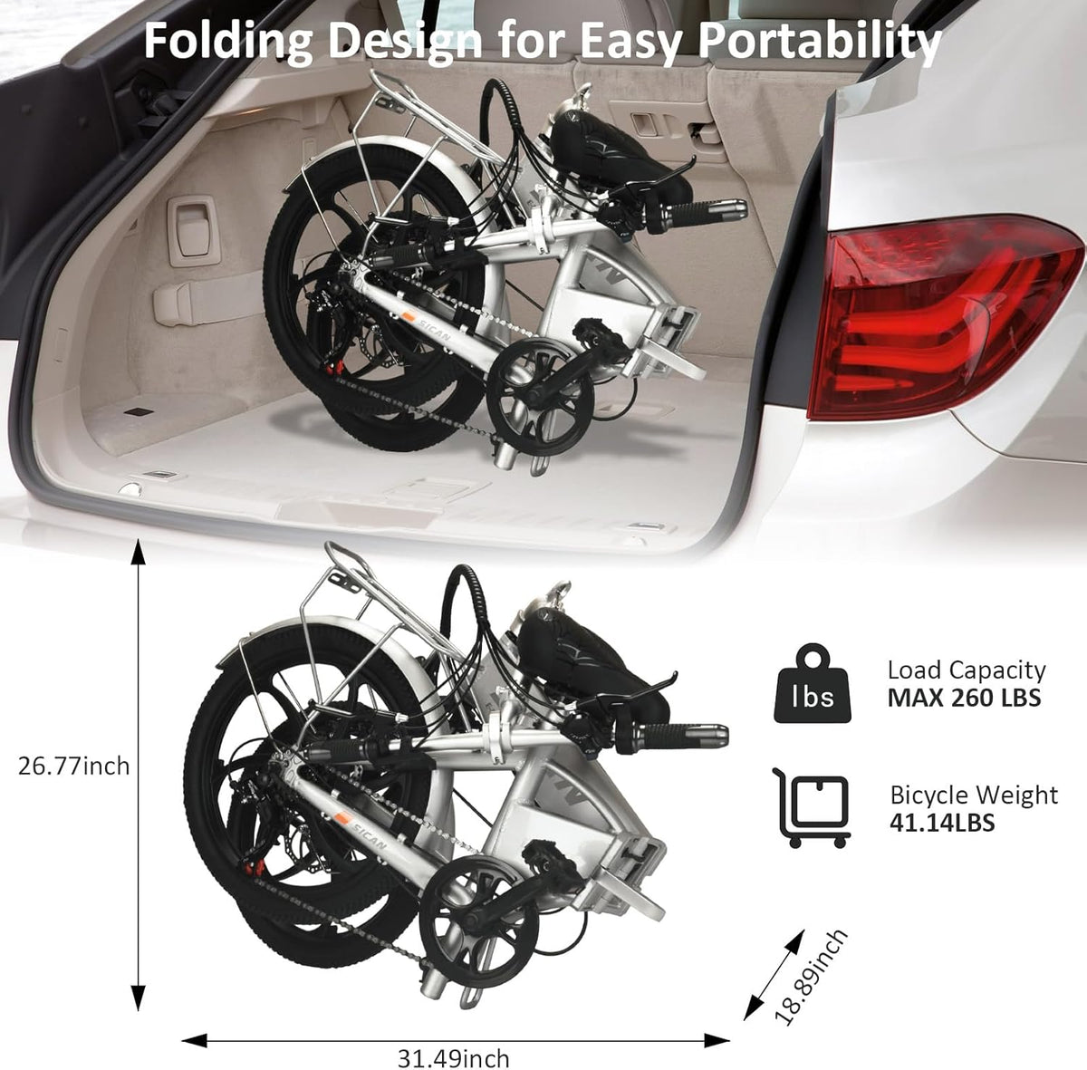 20" Tire 850W Electric Folding Bike with 48V 12Ah Battery Z1815